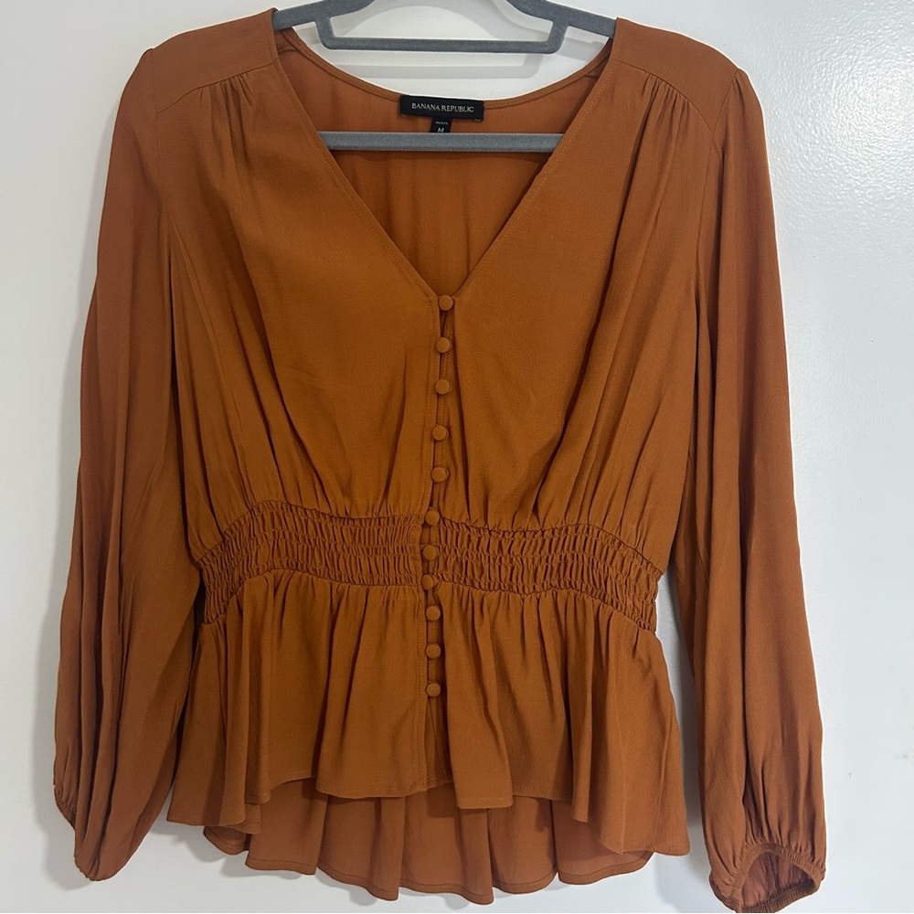 Banana Republic Burnt Orange Cinched Waist Blouse